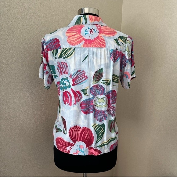 JAMS WORLD Vintage Floral CLAW FLOWER GRAY Tropical Button Up Short Sleeve Shirt - Picture 7 of 12